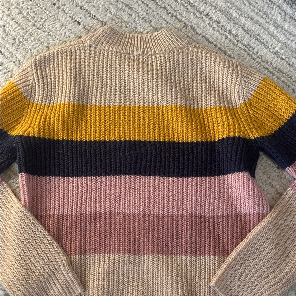 Roxy Women's Striped Sweater in Tan, Navy Blue, Pink, and Yellow